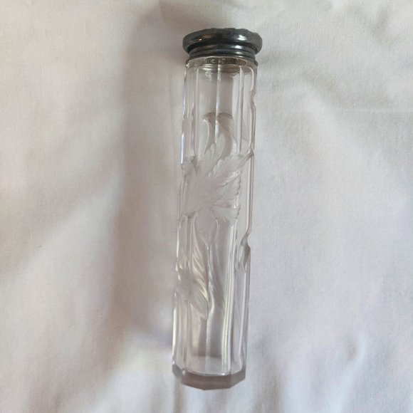 Vintage Art Nouveau Floral Glass Toothbrush Bottle